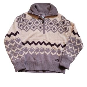 Kari Traa Agnes Knit Wool Blend Sweater Size Large Half Zip Pink Gray